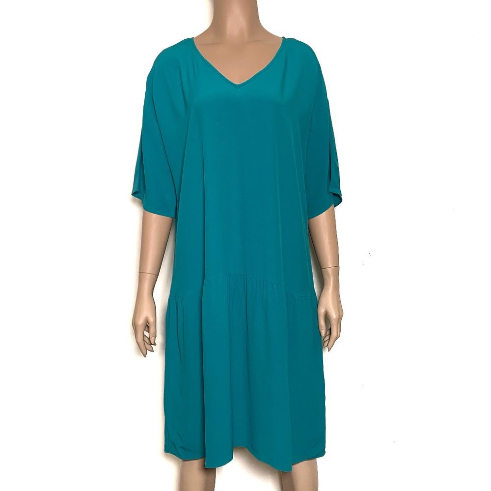 Eileen Fisher V Neck Turquoise Short Dress Small